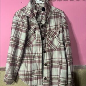 Love Tree Pink and White Plaid Button-Up Shacket